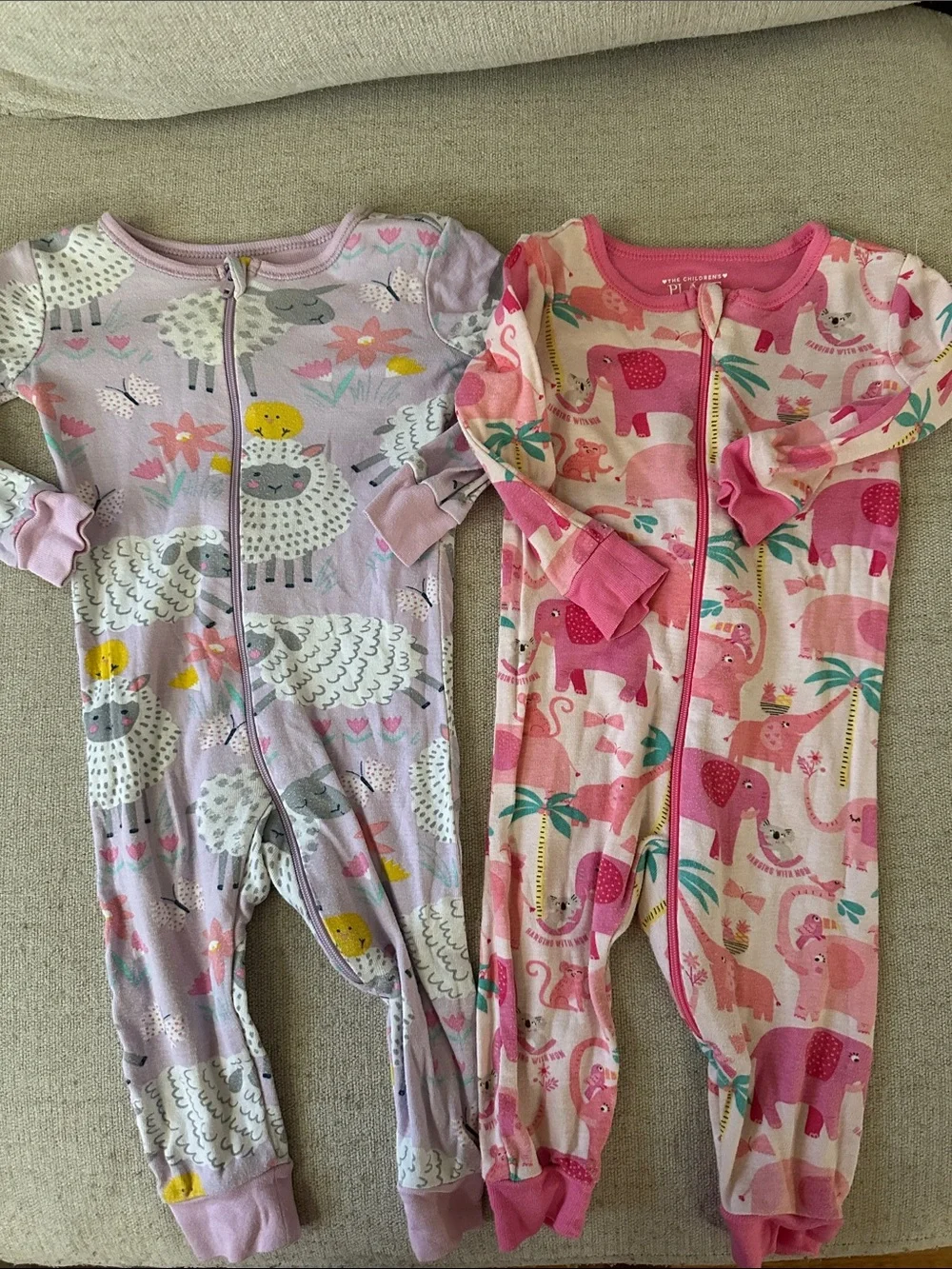 The Children's Place Lavender Sheep & Pink Elephant Zip Footies